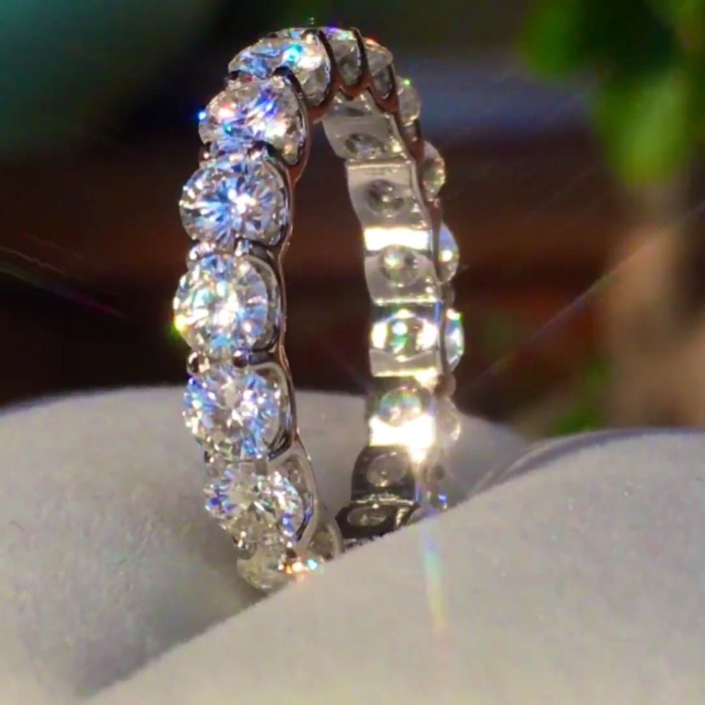 Simulated diamond round cut baguette ring